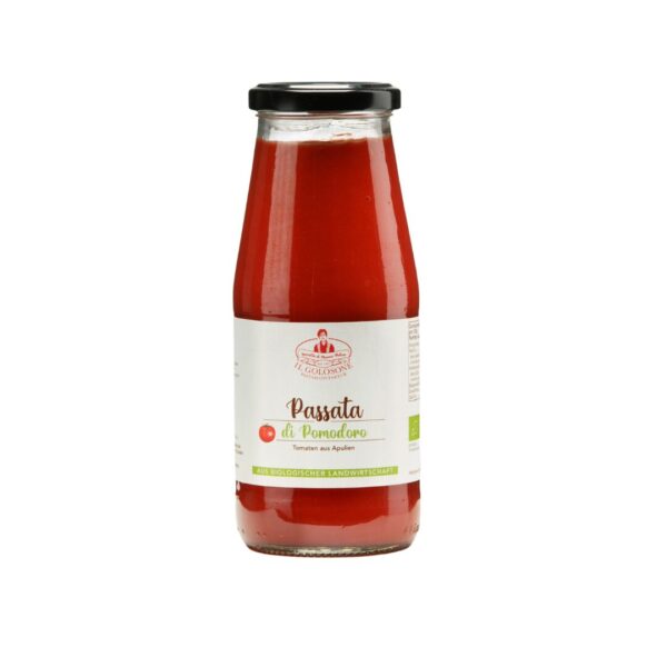 Passata di pomodoro im glas, bio, italienisch, aus Tomaten aus Apulien.