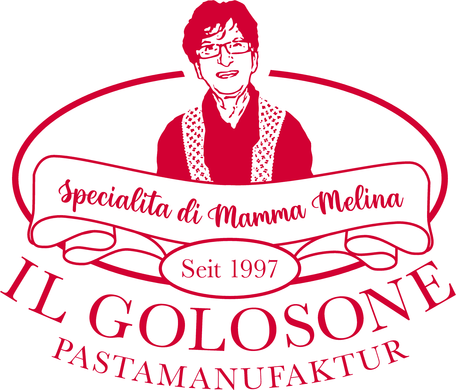 Zukunftsweisendes Logo von Il Golosone mit italienischer Pastamanufaktur in rot.
