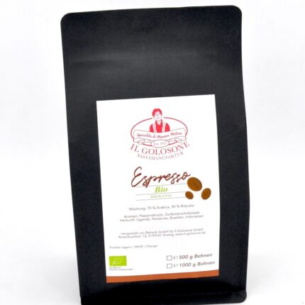 Hochwertiger Bio Espresso in Verpackung, italienischer Kaffee für Kaffeegenuss zu Hause.