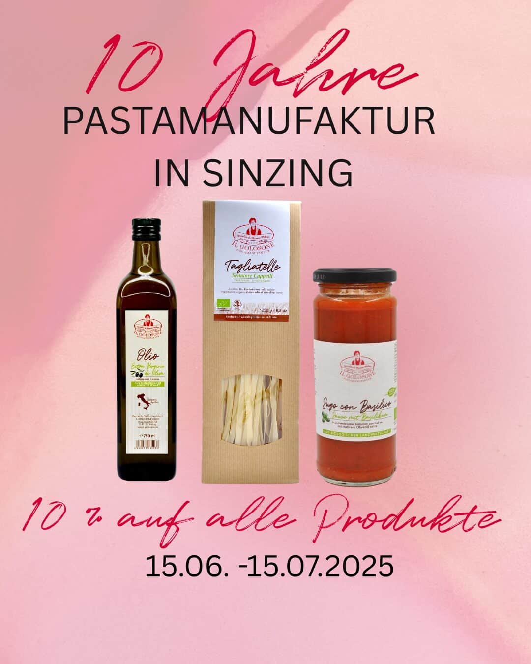 Feines italienisches Pasta, Olivenöl und Tomatensauce von Il Golosone in Sinzing.