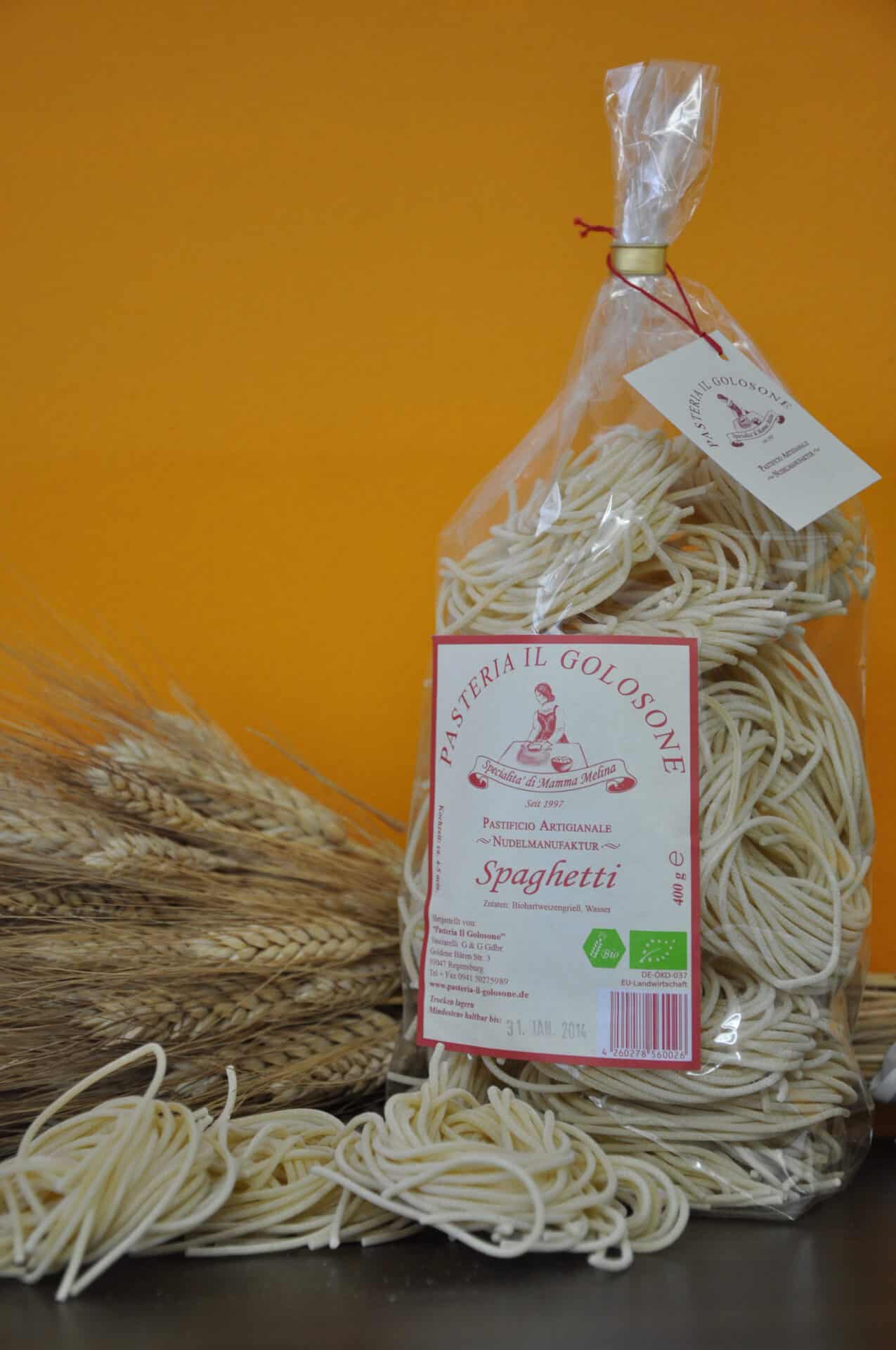 Feines Bio-Spagetti aus italienischer Pastieria Il Golosone, handgemacht, ideal f&uuml;r authentische Pasta-Gerichte.